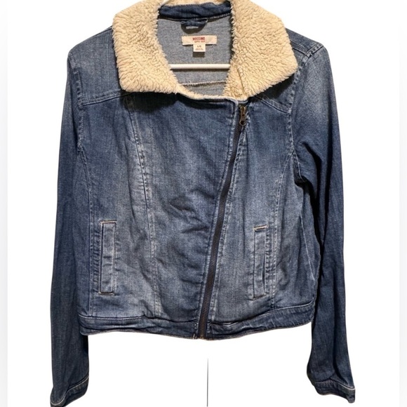 Mossimo Supply Co. Jackets & Blazers - Mossimo Supply Co Women’s Denham Jean Jacket Slanted Zipper Faux Fur Sz L